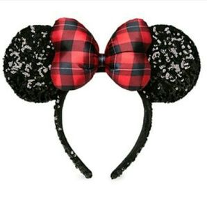 NWOT MINNIE MOUSE EAR HEADBAND PLAID BOW CHRISTMAS
